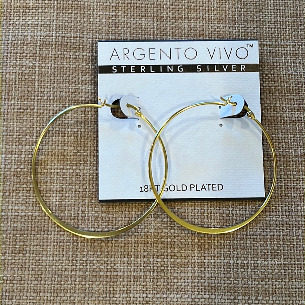 Argento Vivo Sterling Silver Flat Tapered Hoops Gold Plated New